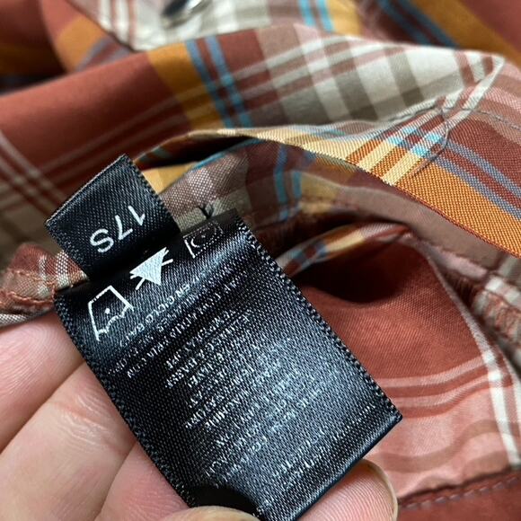 Kuhl Pearl Snap Button Shirt Men's Medium Orange Plaid Western Outdoors Work - Picture 10 of 11